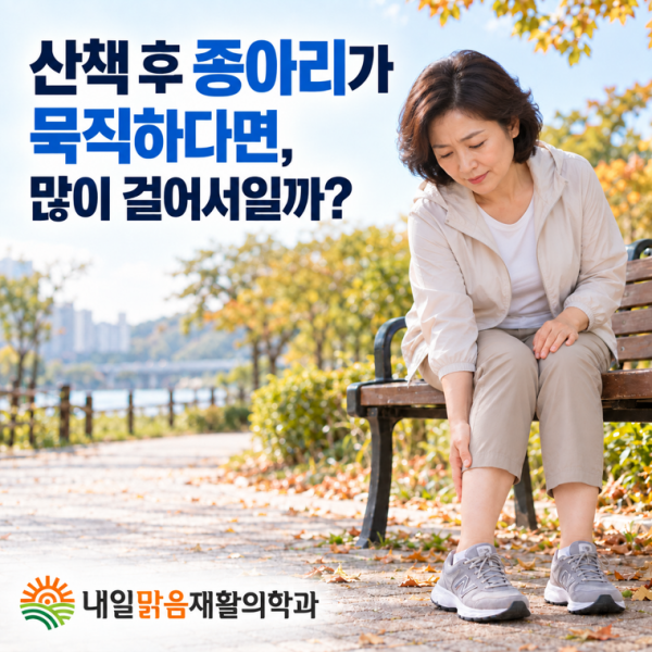 산책 후 종아리가 묵직해 많이 걸어서인지 고민하는 모습