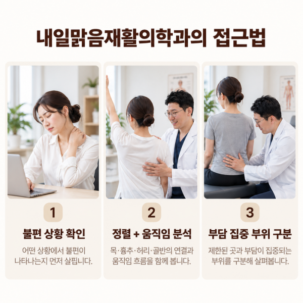 목 등 허리의 정렬과 움직임 및 부담 부위를 확인하는 진료
