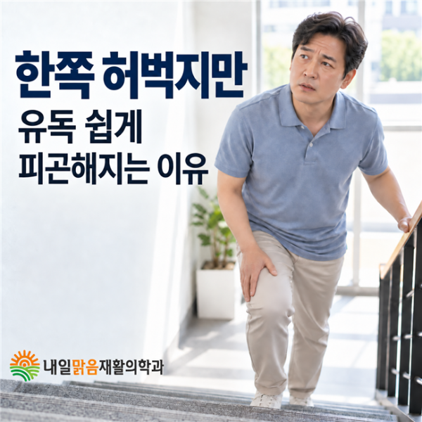 한쪽 허벅지만 쉽게 피곤해지는 상황을 설명하는 카드